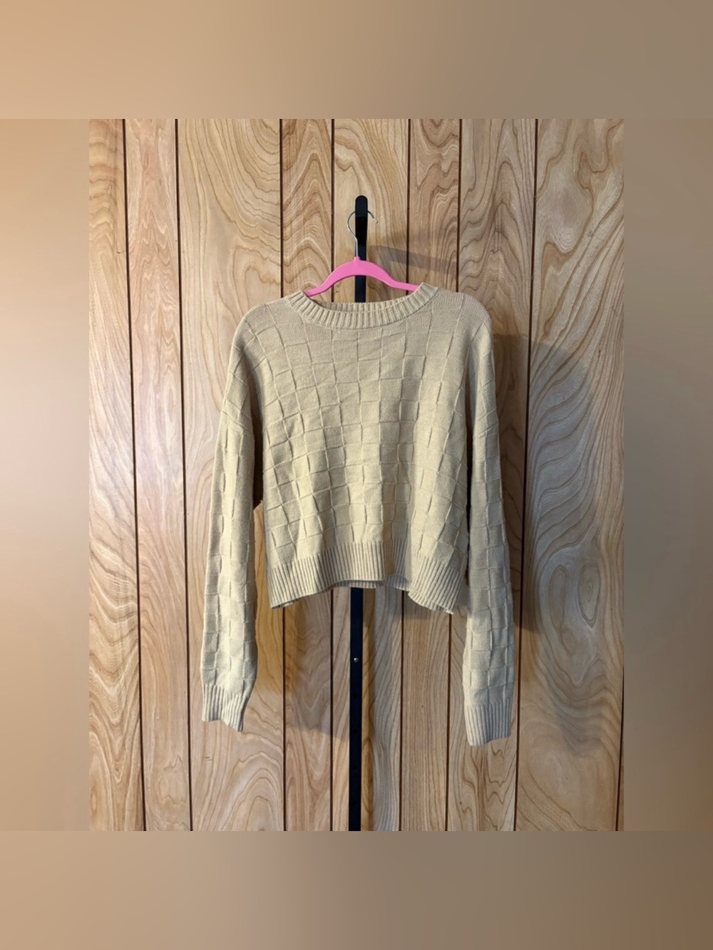 Double Zero Beige Textured Cropped Knit Sweater Small
